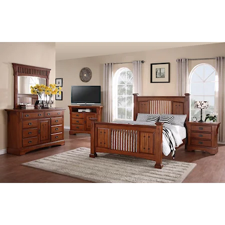 Mission Queen Bed and Eight Drawer Dresser and Mirror Set